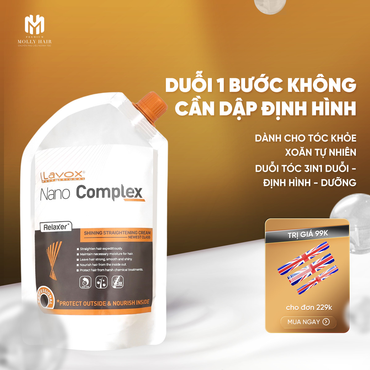 Thuốc duỗi tóc siêu thẳng, phủ bóng thế hệ mới Mollyhair Nanocomplex, sử dụng cho mọi loại tóc không cần dập định hình