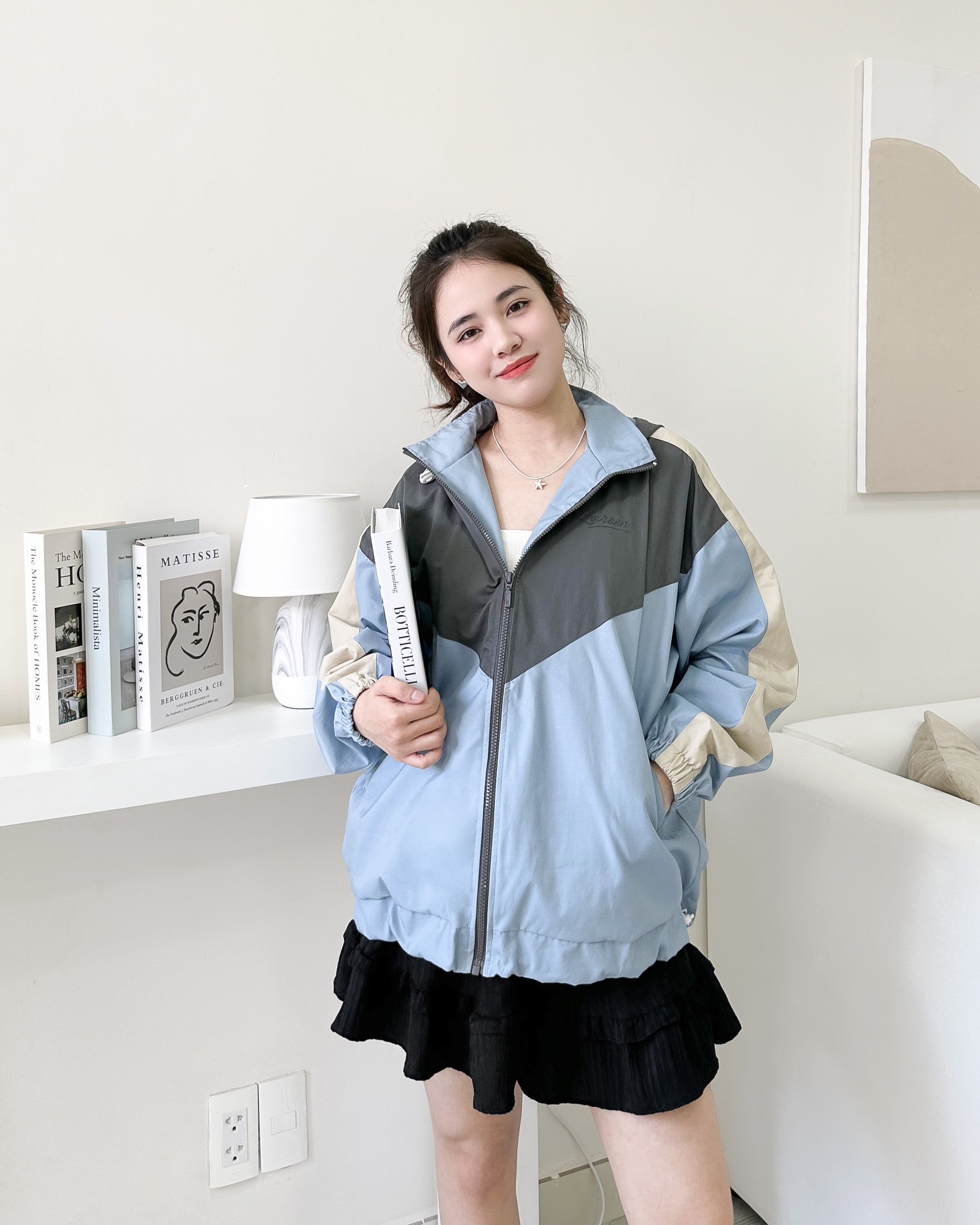 Zareen | áo khoác dù 2 lớp phối màu jck10