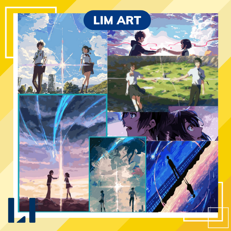 Tranh sơn dầu số hoá tự tô căng sẵn khung - Tranh tô màu số hoá anime,manga, hoạt hình your name