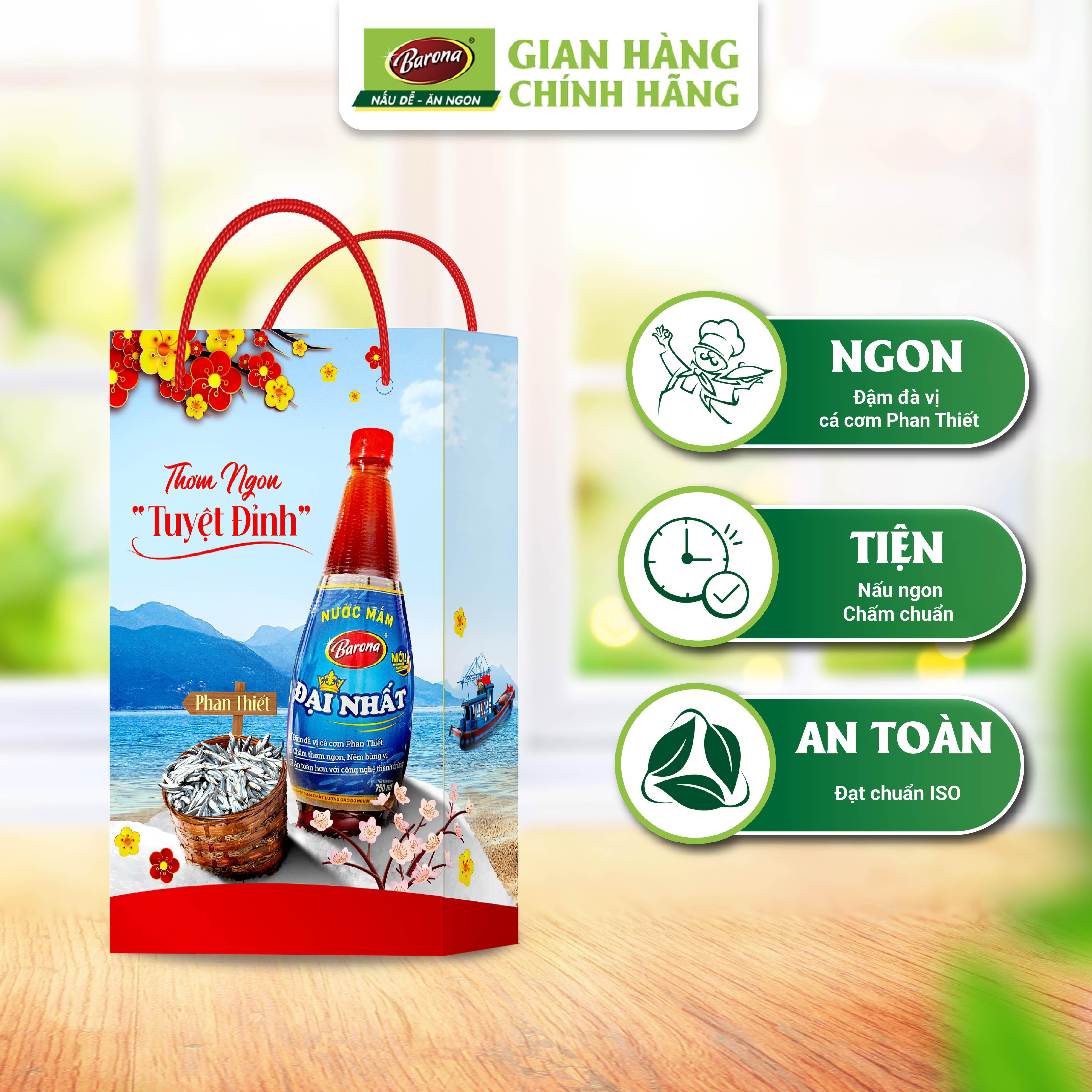 Combo 2 chai Nước Mắm Barona Đại Nhất 12 độ đạm - 750ml + [Tặng 1 hộp Xuân]