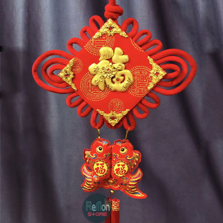 Dây treo trang trí tết chữ Phúc vàng 2 mặt Cá chép khai phú quý Liễng treo xuân phong thủy năm mới