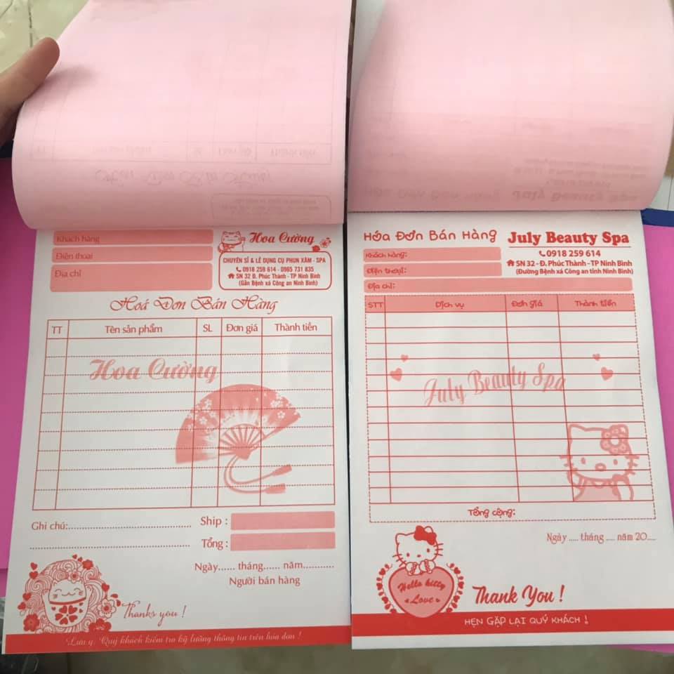 10 quyển hoá đơn 2 liên in tên theo yêu cầu cuốn 100 tờ