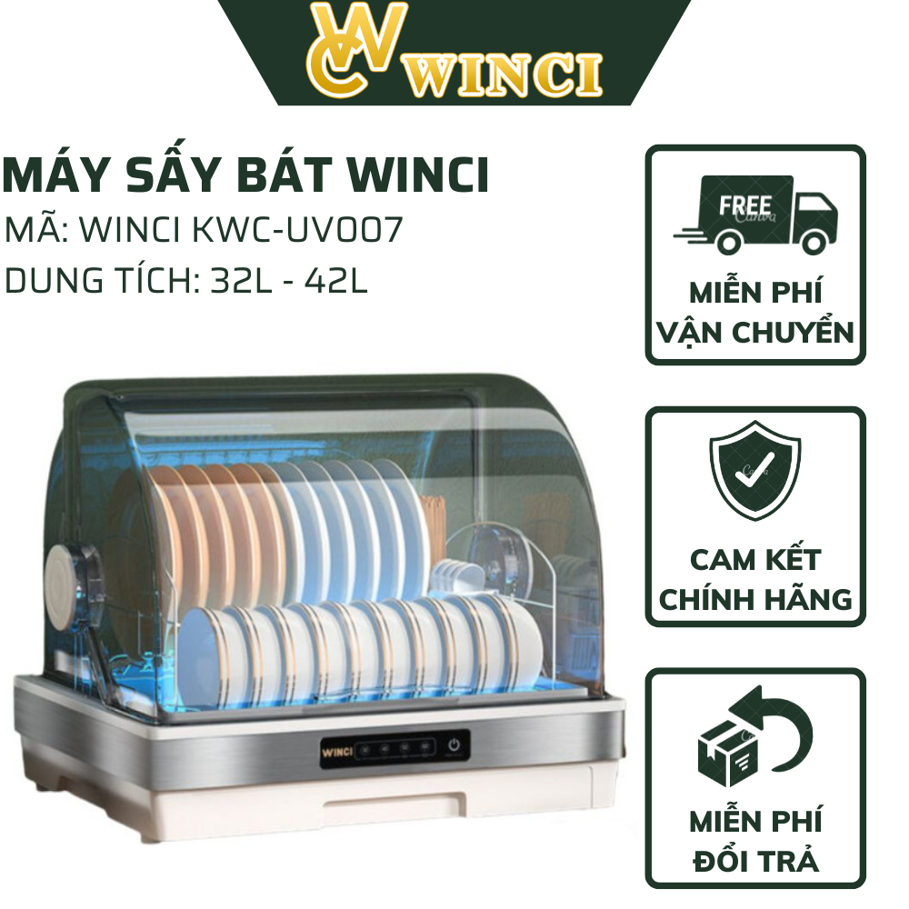 Máy sấy bát đũa công nghệ cao Winci KWC-UV007, dung tích 42L - Máy khử trùng chén bát có tia khử khuẩn UV