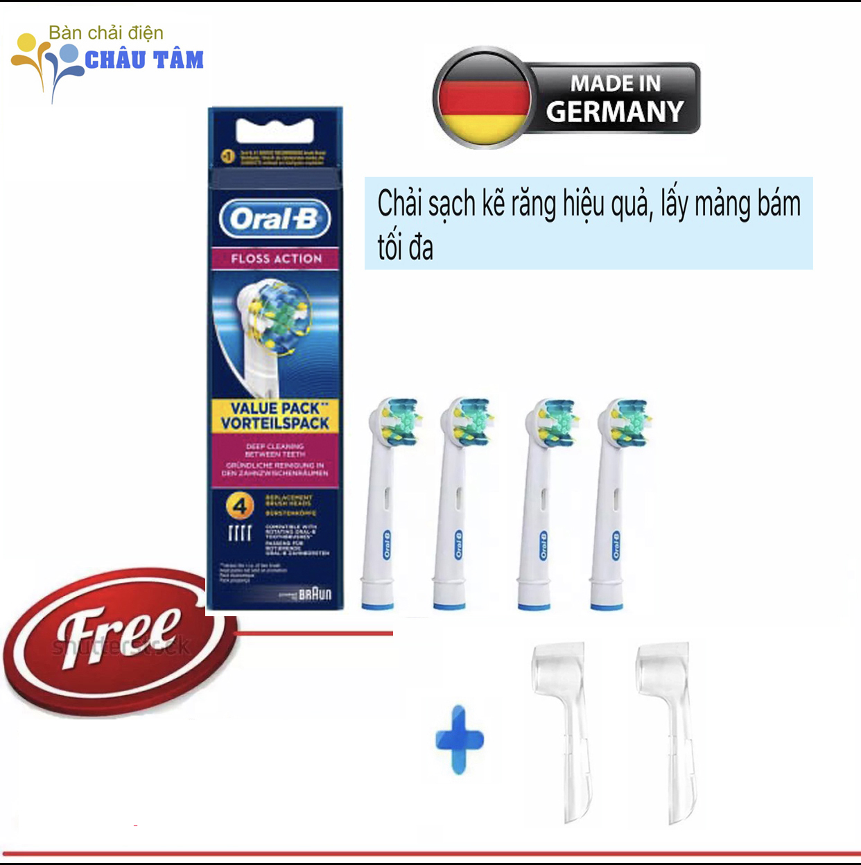Vỉ 4 đầu bàn chải Oral-b FlossAction lấy mảng bám tối đa + 2 nắp bảo vệ đầu bàn chải