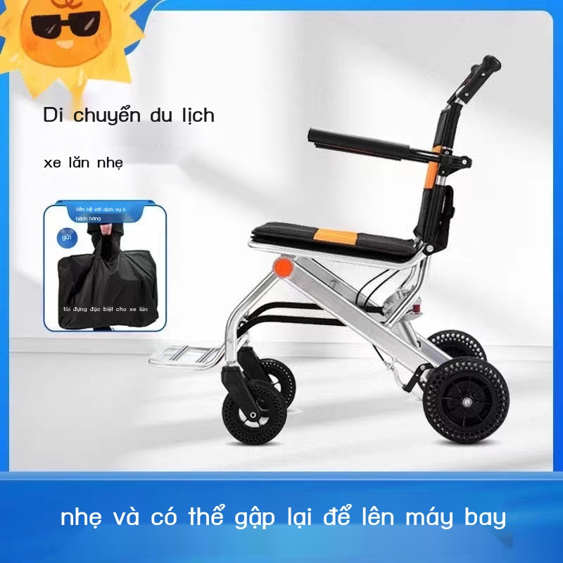 Xe lăn di động Hengbeishu nhỏ gấp đơn giản xe đẩy du lịch siêu nhẹ cho người già