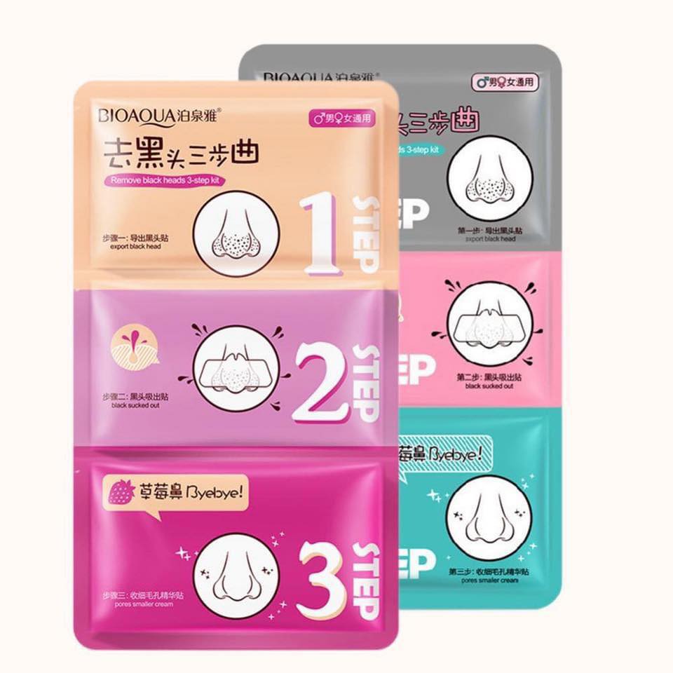 Ba bước lột mụn đầu đen cánh mũi bioaqua lột mụn cám, mụn đầu den và tế bào chết