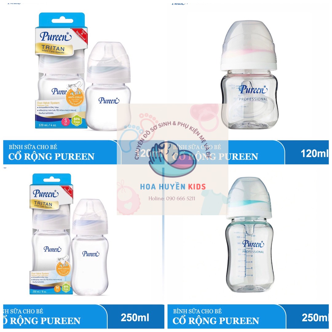 Bình sữa Pureen cổ rộng công nghệ Tritan 250mL 120mL