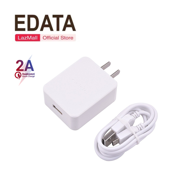 Bộ sạc 2a oppo ak717 chân dẹt 1 cổng usb kèm dây sạc micro dài 1m