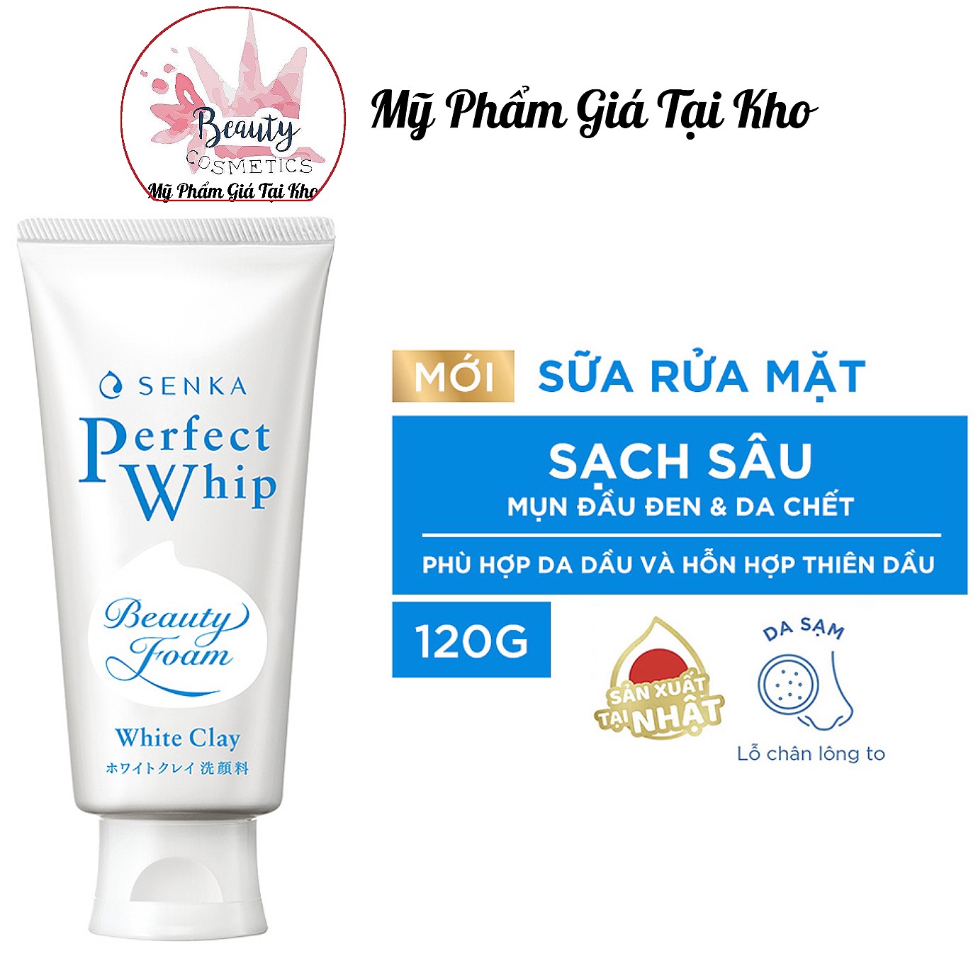 Sữa rửa mặt tẩy tế bào chết-dưỡng trắng ẩm -đều màu da Đất Sét Khoáng Senka Perfect White Clay 120g