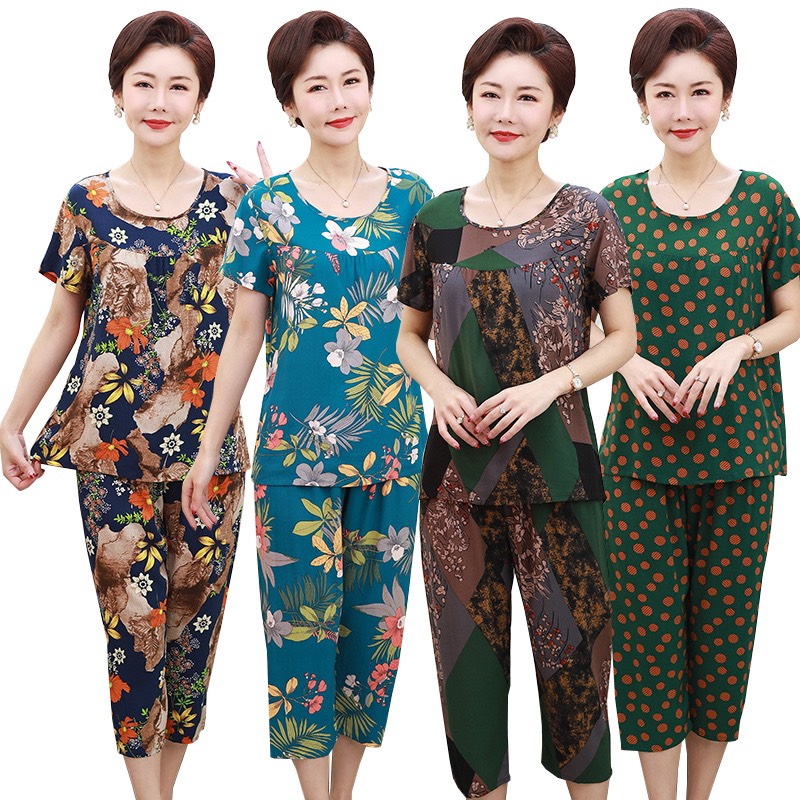 Bộ đồ mặc nhà trung niên nữ, bộ đồ chất liệu cotton lụa nhẹ mát, họa tiết đẹp bigsize đến 80kg, nhiều họa tiết
