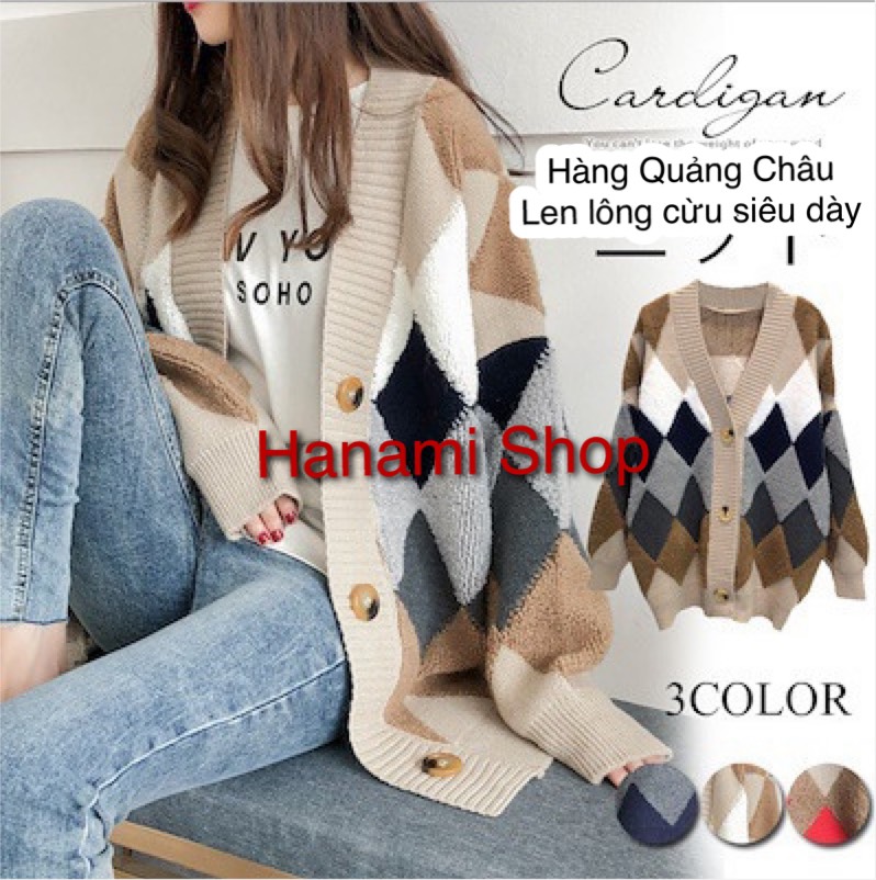 Áo Cadigan Len Nữ, Cardigan Form Rộng Hoạ Tiết Hàn Quốc
