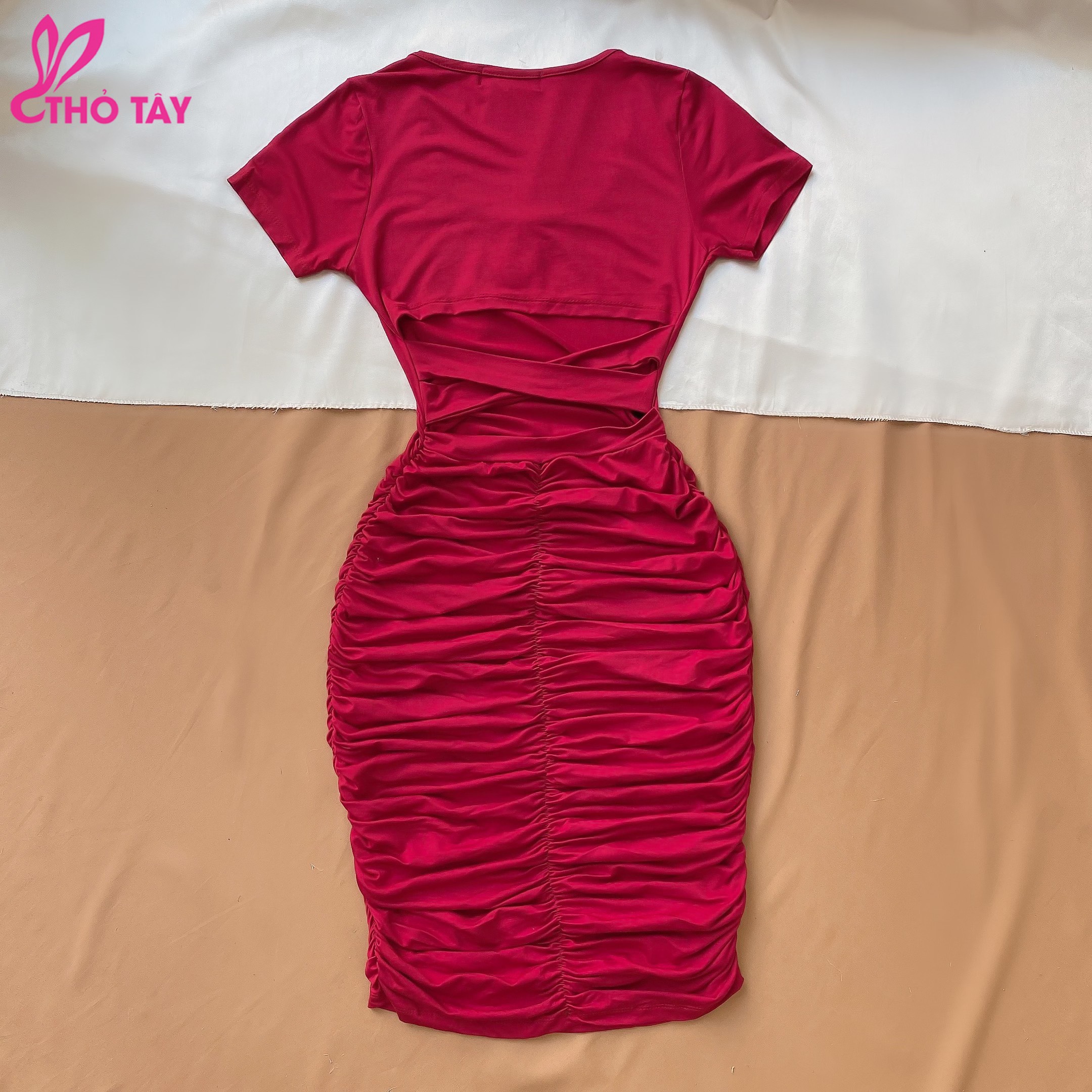 Đầm thun nữ body chéo lưng nhún thân - thỏ tây d285b162
