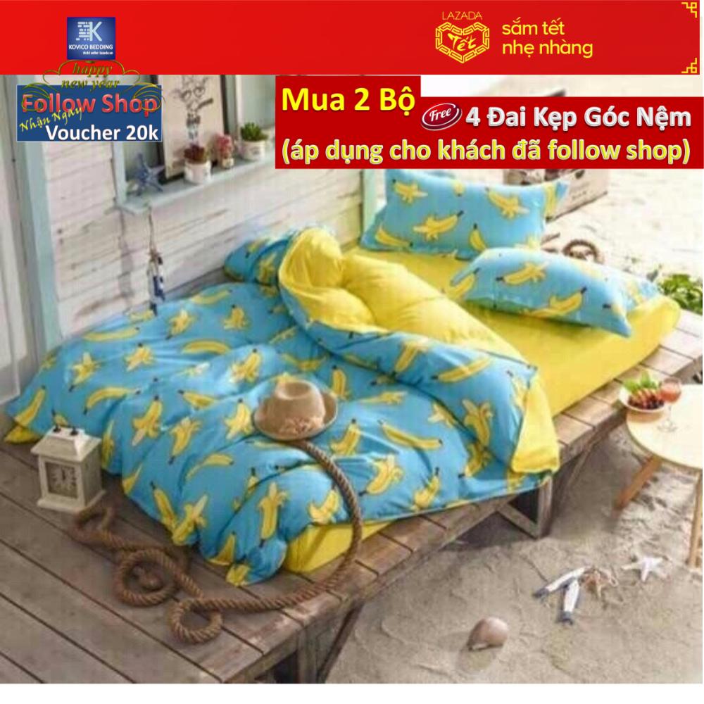 Bộ chăn ga gối poly chuối vàng 1m8x2m