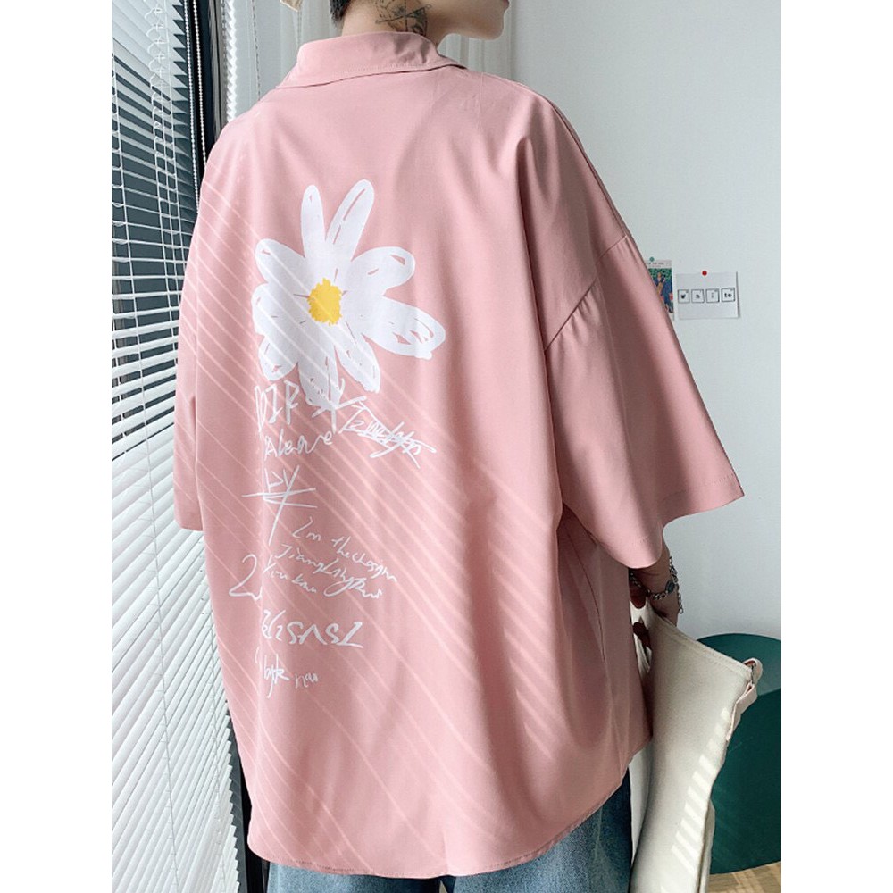 Áo sơmi tay lỡ kaki unisex Quốc Dân hoa cúc ulzzang HKA
