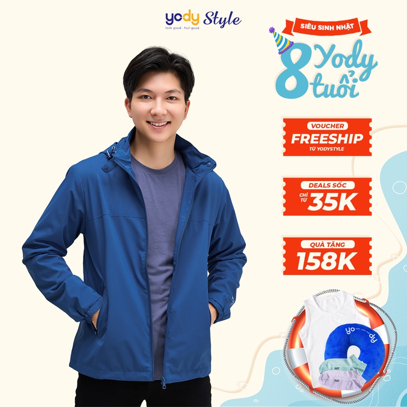 Áo gió nam YODY trượt nước, chống gió, chống bụi, nhiều màu, áo khoác gió nam 2 lớp phối lưng AKM4027