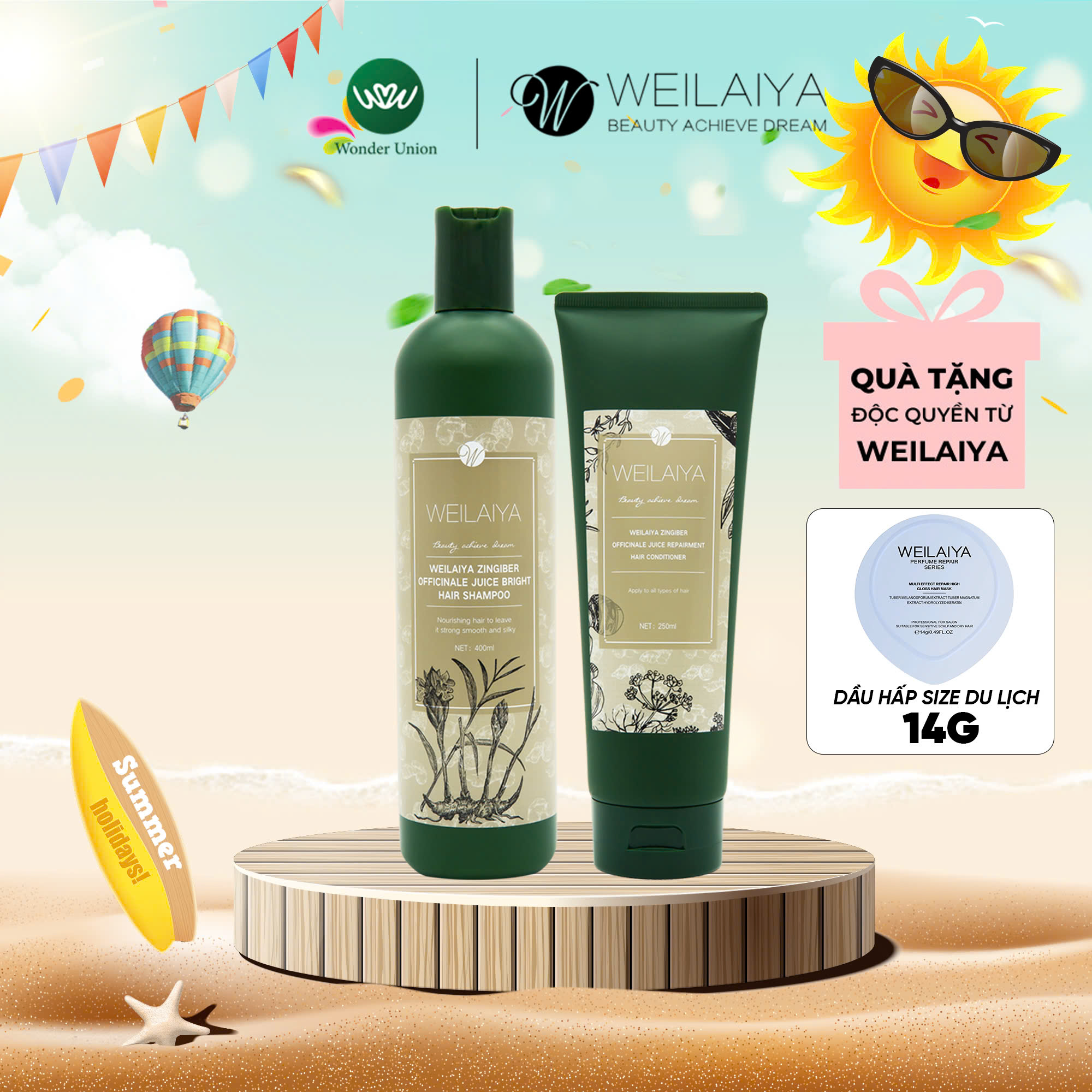 Cặp dầu gội xả gừng hà thủ ô kích mọc tóc Weilaiya Zingiber Officinale Juice