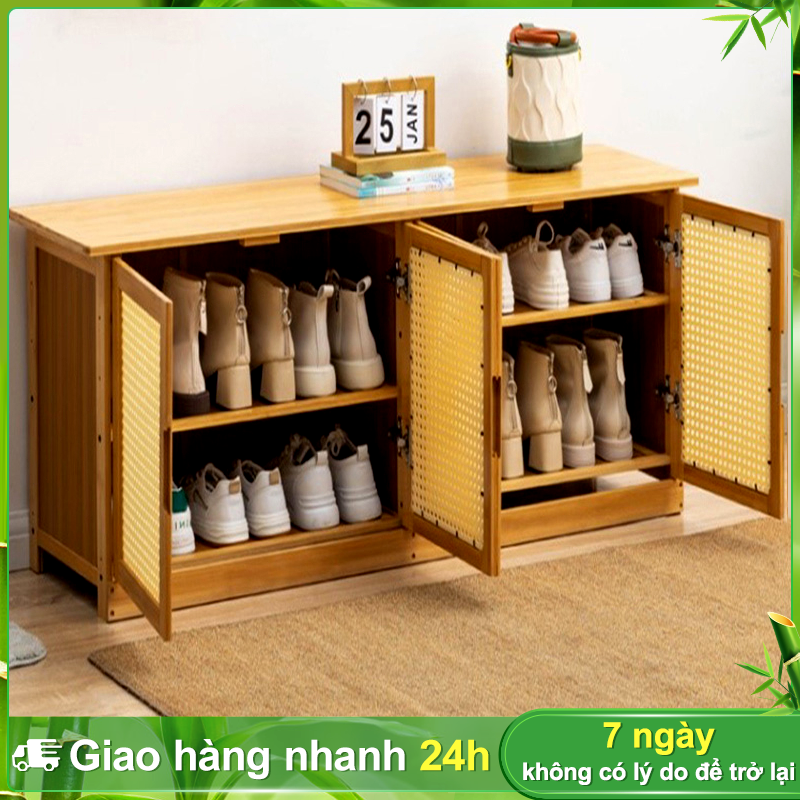 BOHO Tủ giày thông minh cửa lùa cửa gấp gỗ tre tự nhiên kệ giày gỗ sơn bóng chống nước mối mọt cao cấp