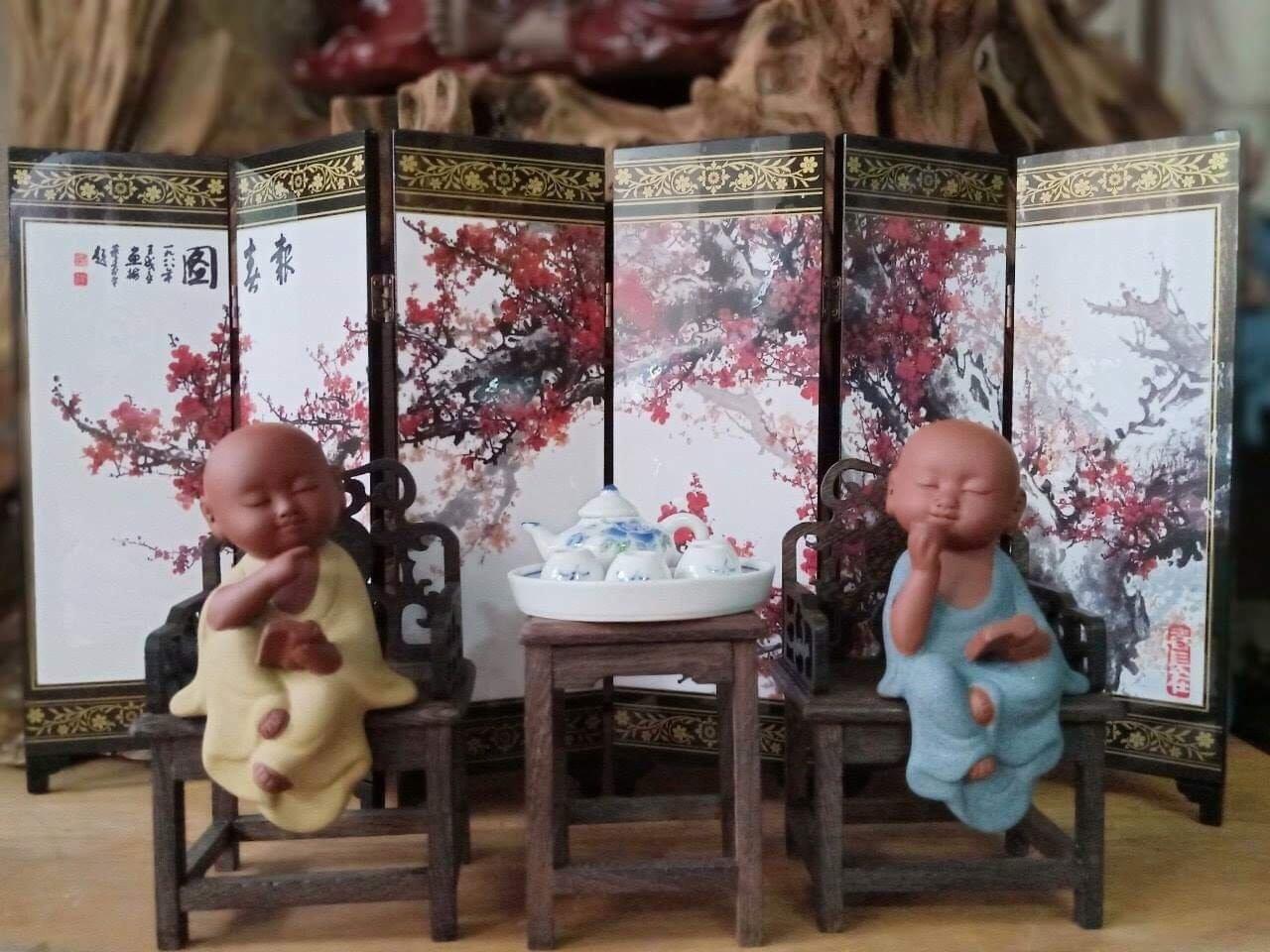 Bình phong mini kiểu cổ bằng sơn mài