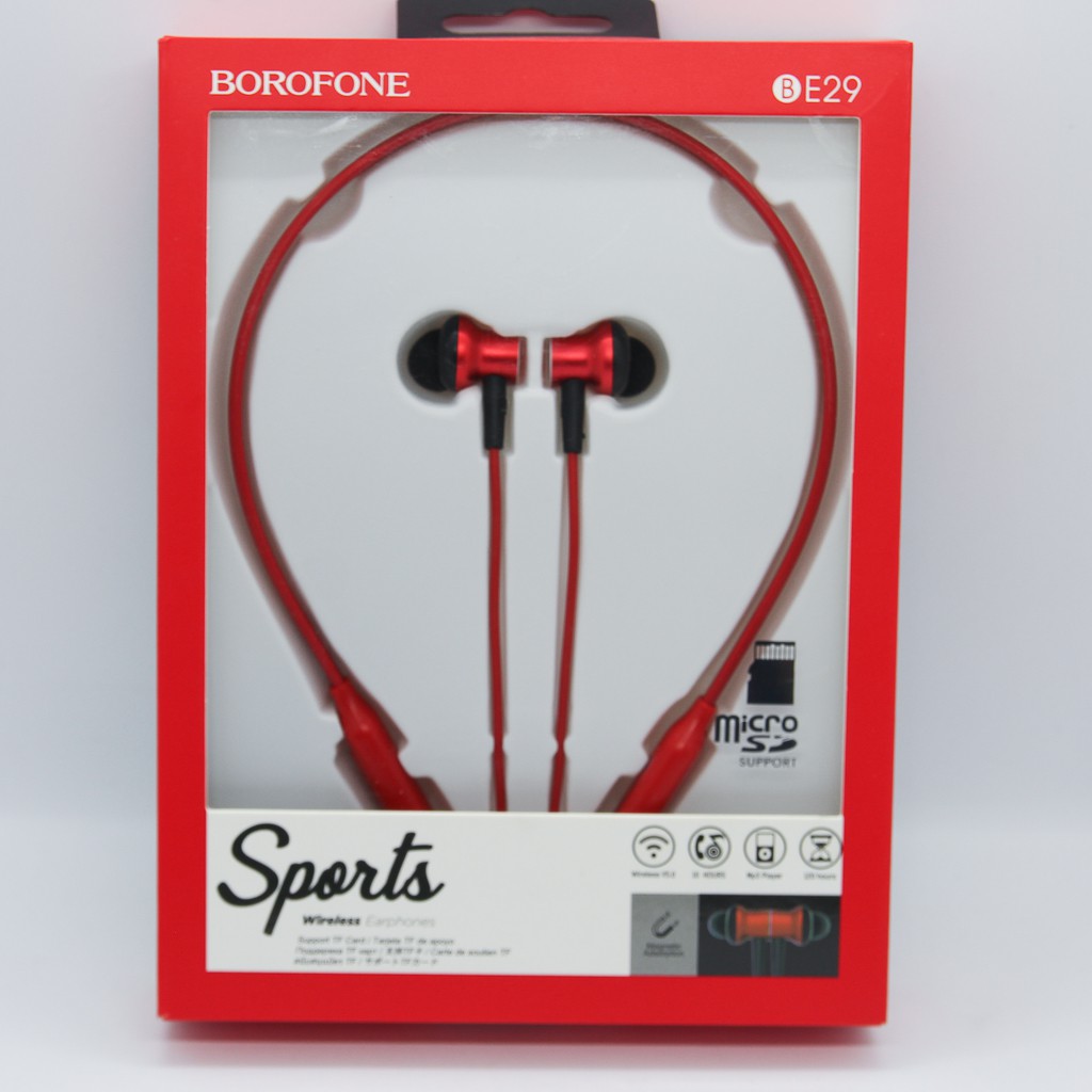 Tai nghe bluetooth không dây quang borofone be29 kiểu dáng thể thao có khe cắm thẻ nhớ và phát nhạc trực tiếp thời gian nghe nhạc 10 giờ