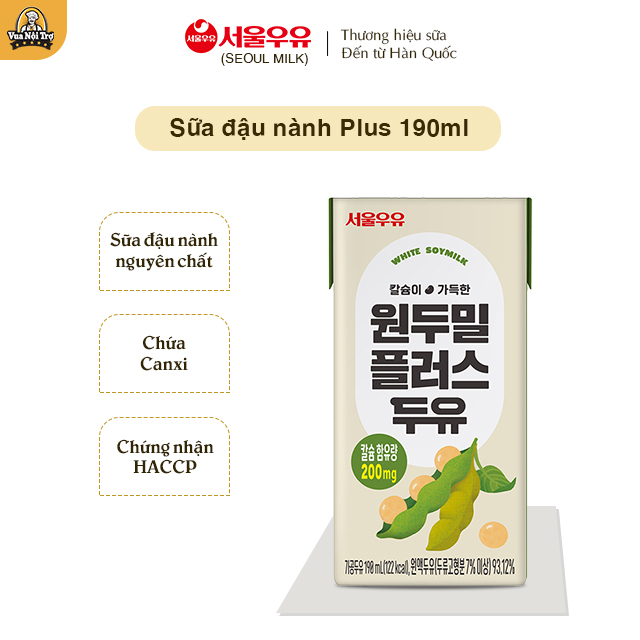Sữa Đậu Nành Nguyên Chất Soybean Plus Seoul Milk Hàn Quốc 190ml/hộp - date T1/2026