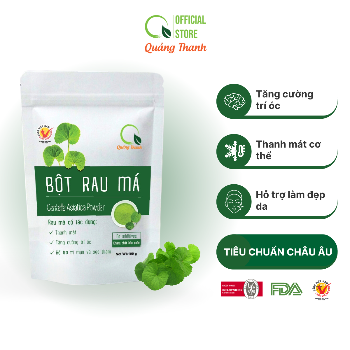 [CHÍNH HÃNG] Bột Rau Má Sấy Lạnh Nguyên Chất  - Mát gan, detox, giảm mụn, giảm cân, giải nhiệt cơ thể - Gói 100gr [ DATE MỚI ]
