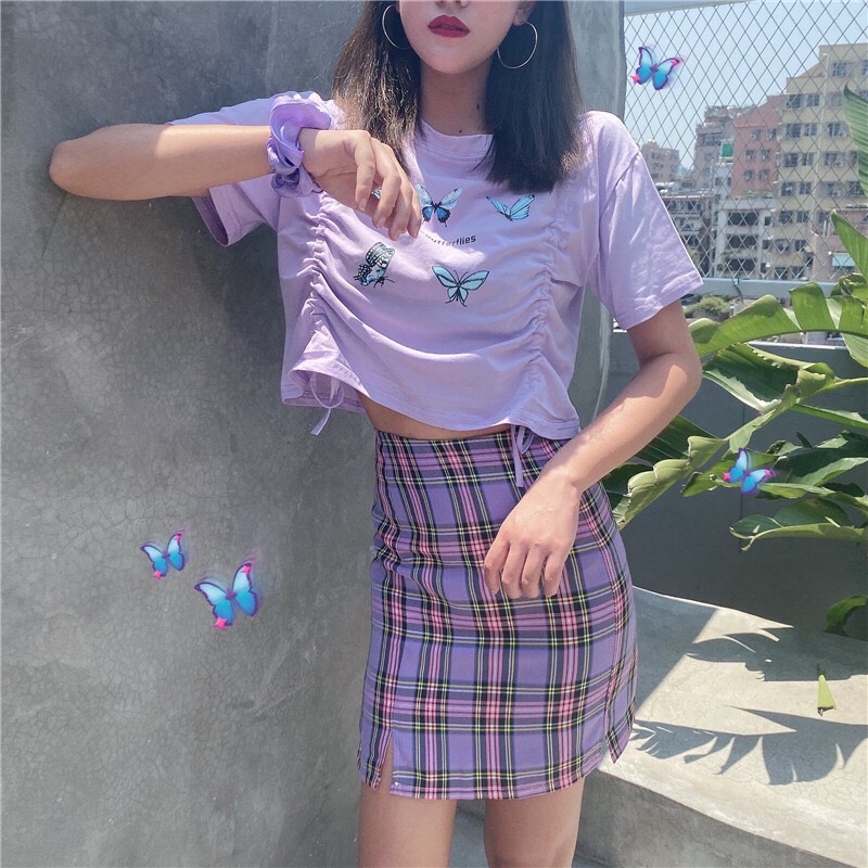 ÁO CROPTOP NỮ PHỐI DÂY RÚT BÊN BƯỚM SIÊU XINH NAUY622