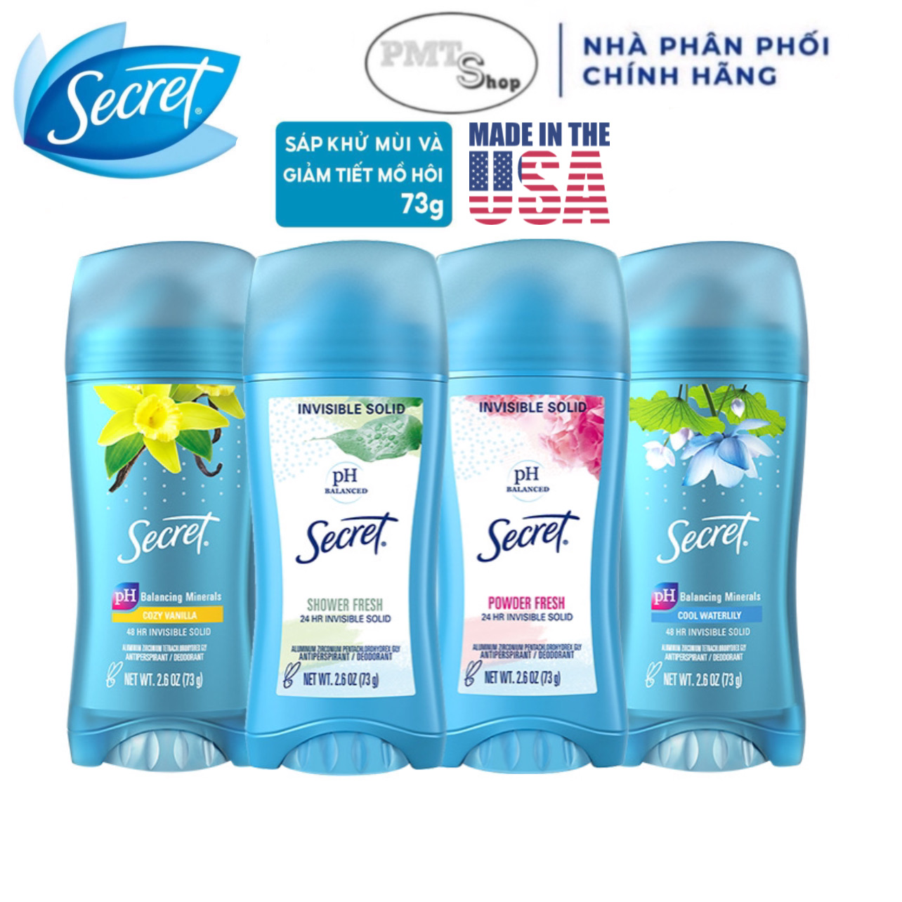 Lăn sáp khử mùi Secret Shower Powder Fresh / Cool Waterlily / Cozy Vanilla 73g 45g Made in USA