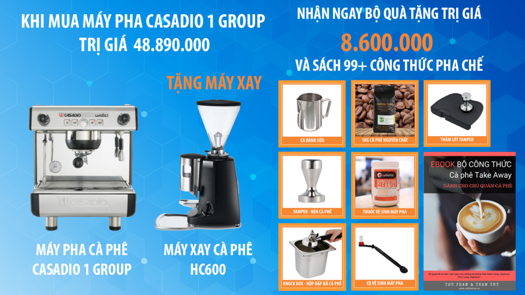HCM  COMBO Máy Pha Cafe CASADIO UNCIDI A1 100% ITALY + MÁY XAY HC600 TẶNG