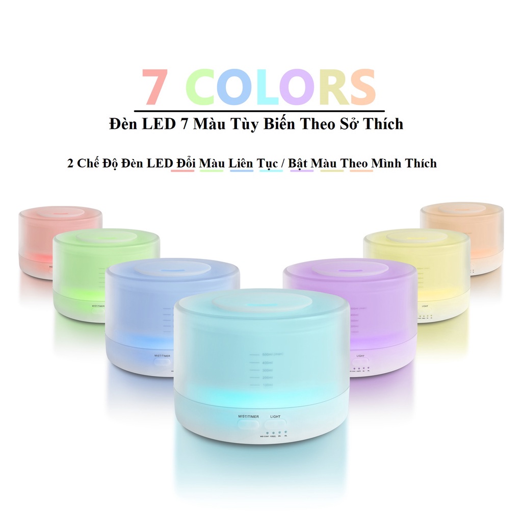 Máy xông tinh dầu phun sương nano vân gỗ 500ml đèn led 7 màu có loa bluetooth, khuếch tán tinh dầu tỏa thơm (có remote