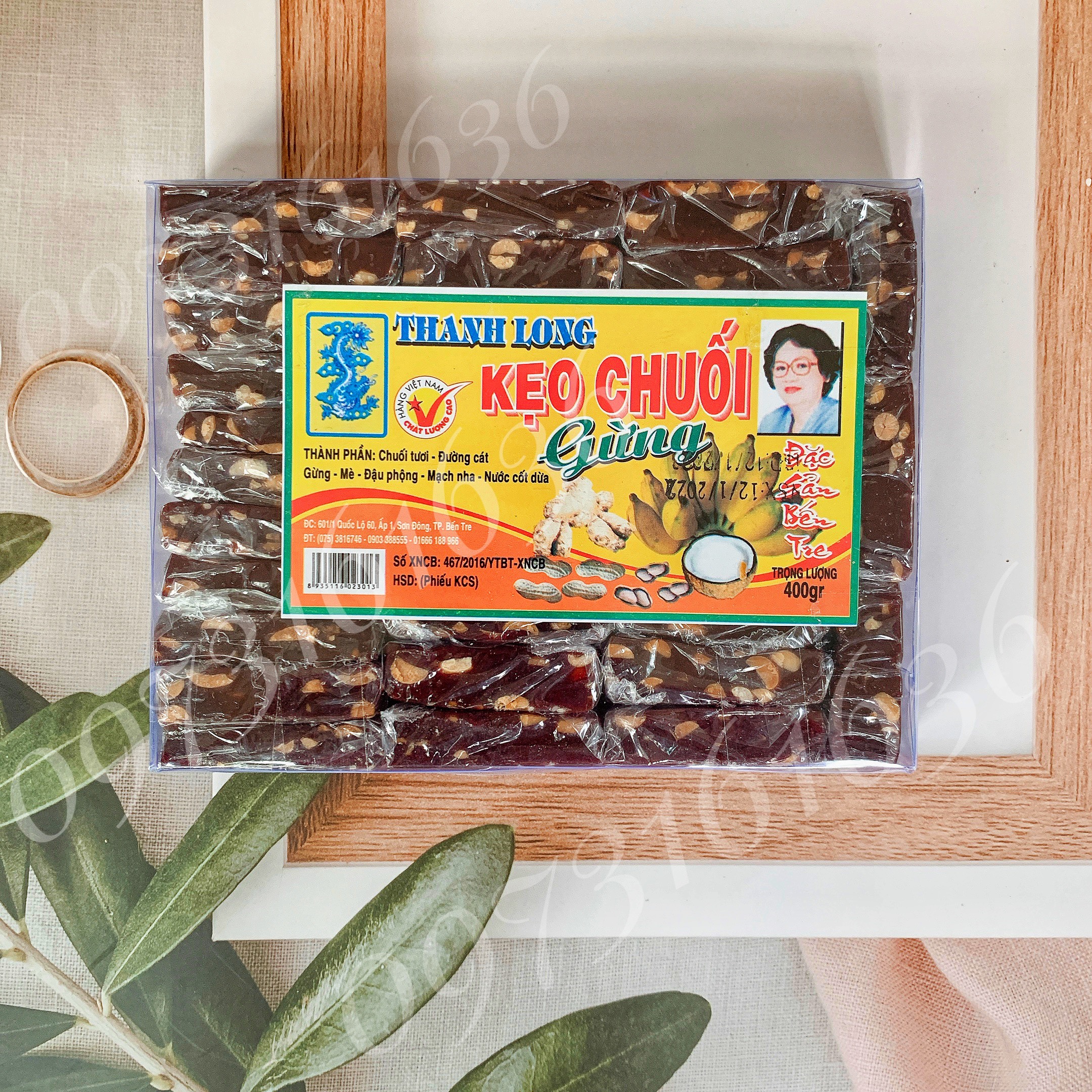 [Hộp 400G] Kẹo chuối gừng đậu phộng Thanh Long- đồ ăn vặt