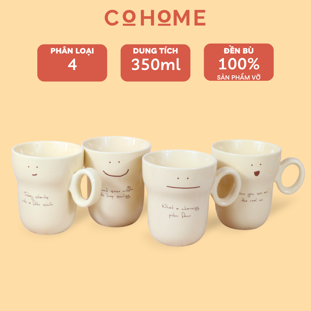 Cốc sứ My Face cực đáng yêu 350ml, ly sứ uống nước cao cấp phù hợp decor, quà tặng