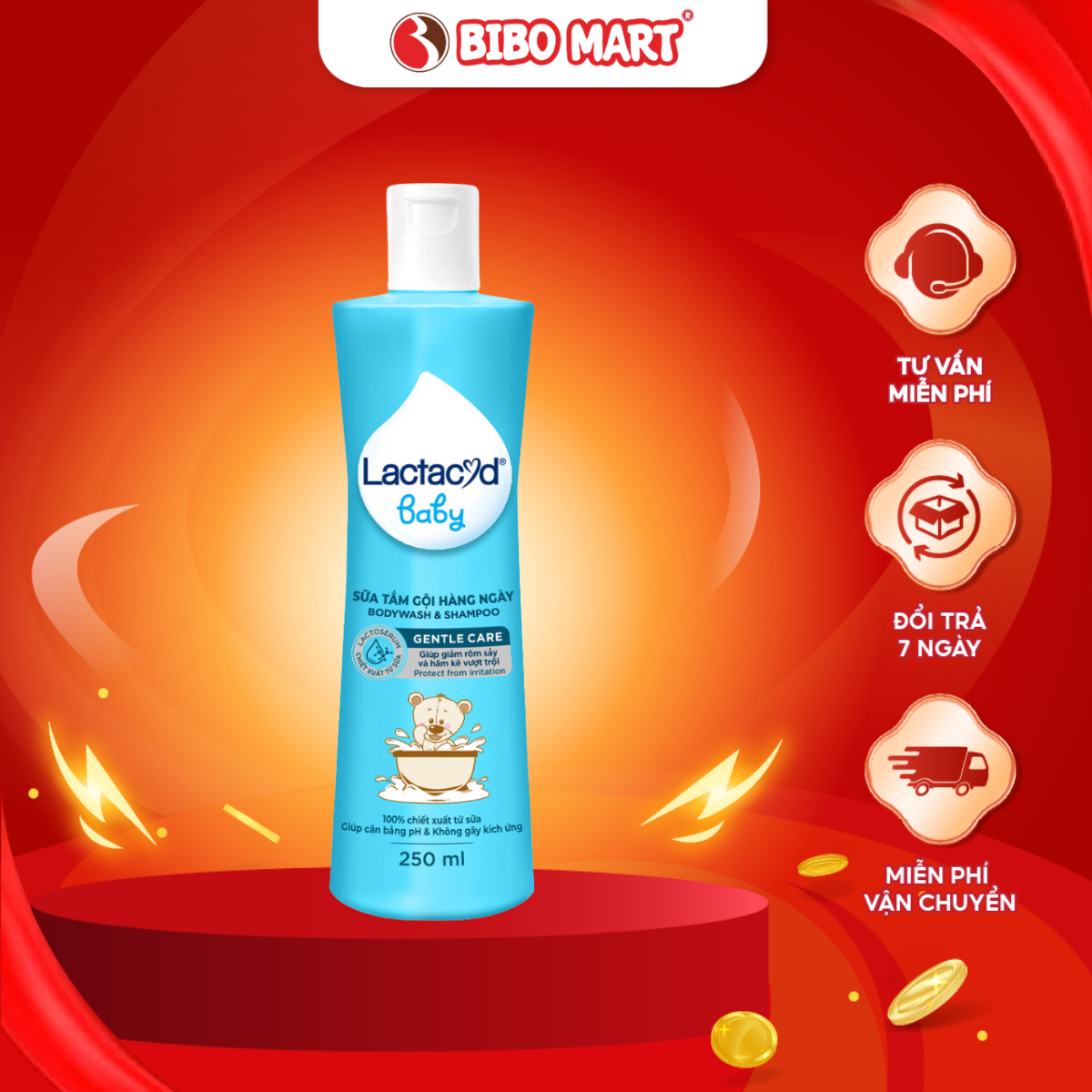 Sữa Tắm Lactacyd Baby 2 Trong 1 Cho Trẻ Sơ Sinh Và Trẻ Nhỏ Làm Sạch Dịu Nhẹ Dưỡng Ẩm Chai 250ml - Bibo Mart