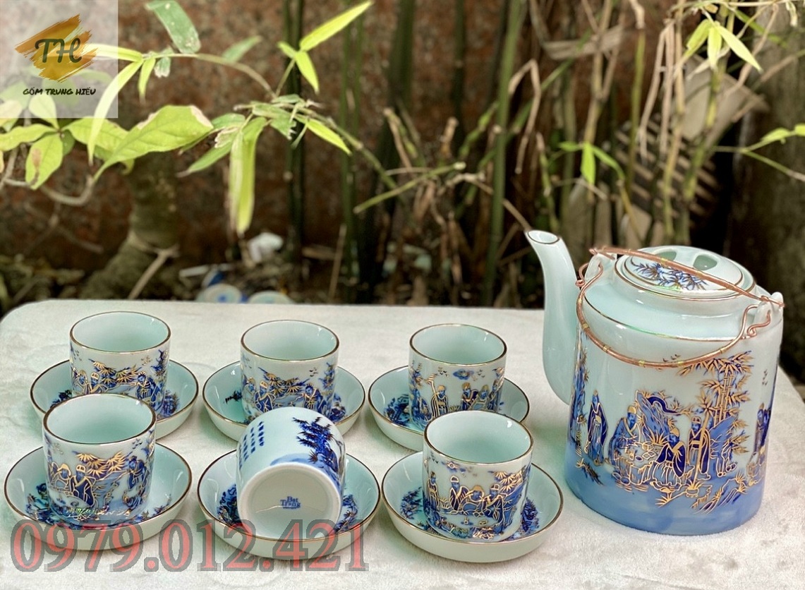 [Sale Sốc] Bộ ấm Tích Bát Tràng vẽ vàng 24k