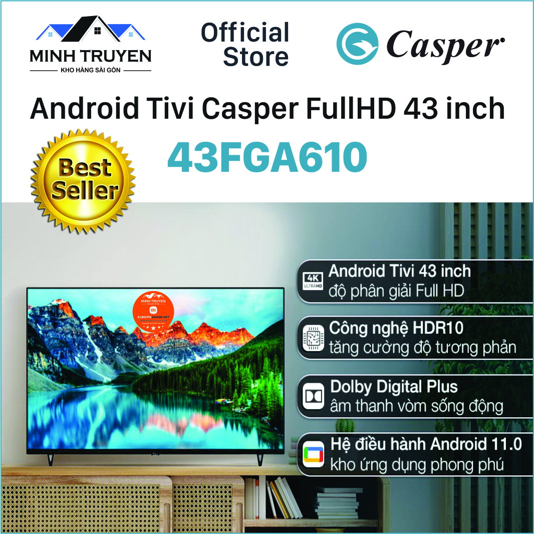 Android Tivi Casper Full HD 43 inch 43FGA610 + Tặng kèm khung treo tường