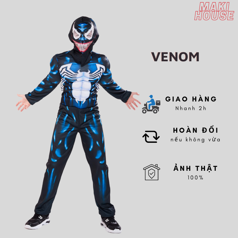 Bộ quần áo hoá trang siêu anh hùng cho trẻ em quần áo trẻ em Venom - Người Nhện 3