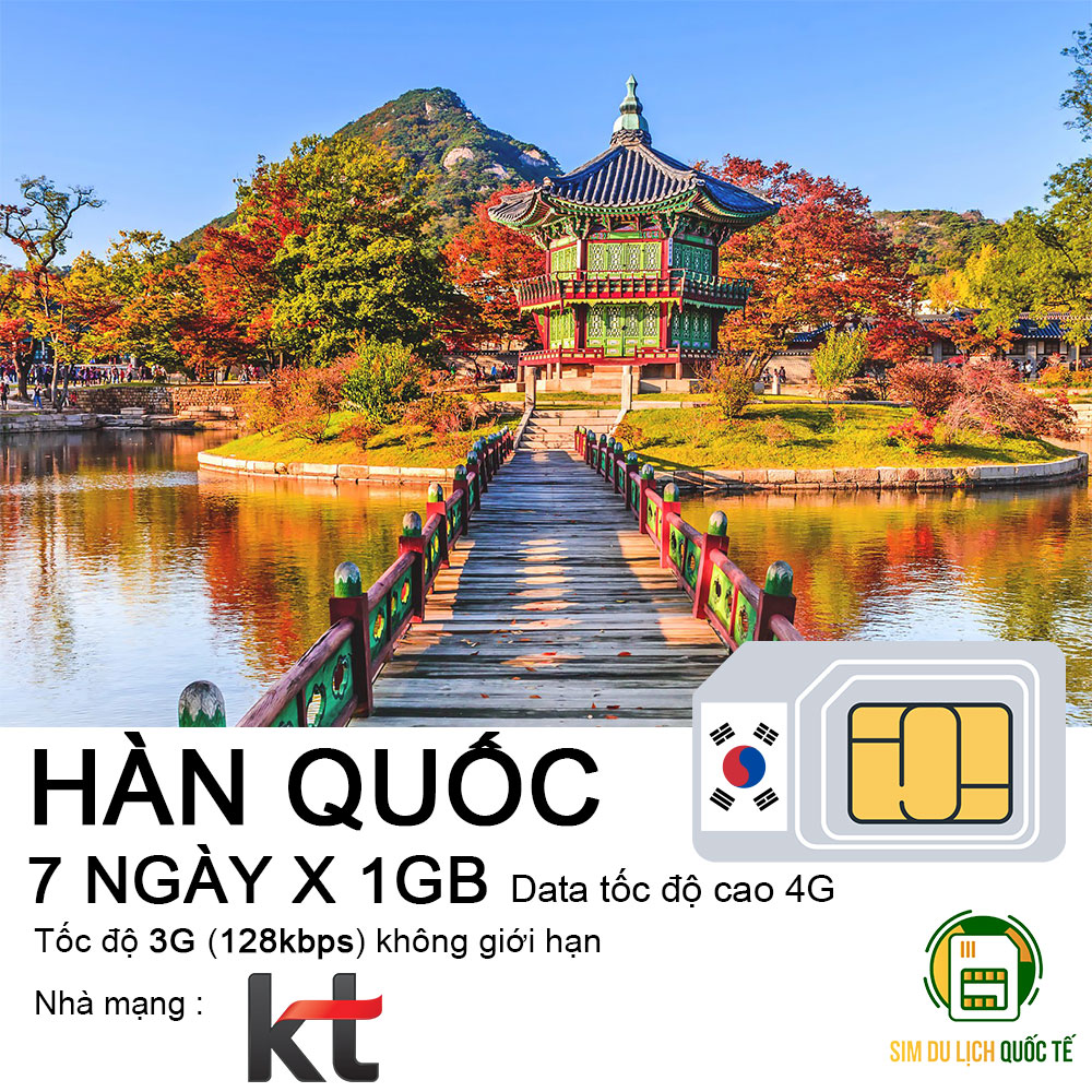 Freeship - chưa kích hoạt. sim data du lịch 4g hàn quốc 7 ngày - 1gb/ngày tốc độ cao.