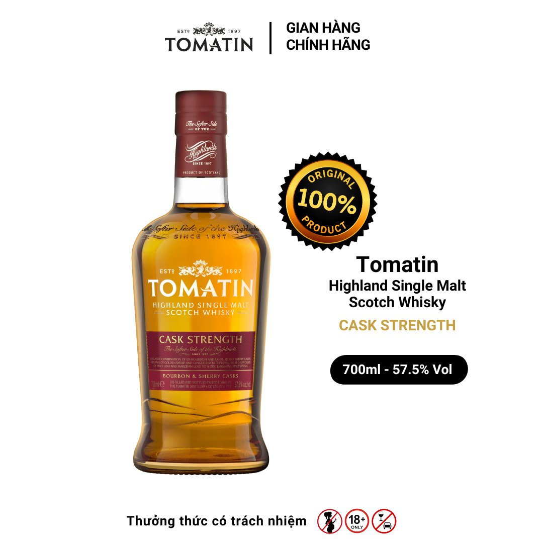 Rượu TOMATIN Highland Single Malt Scotch Whisky CASK STRENGHT Nồng Độ Alc 57.5% 700ml [Có kèm hộp]
