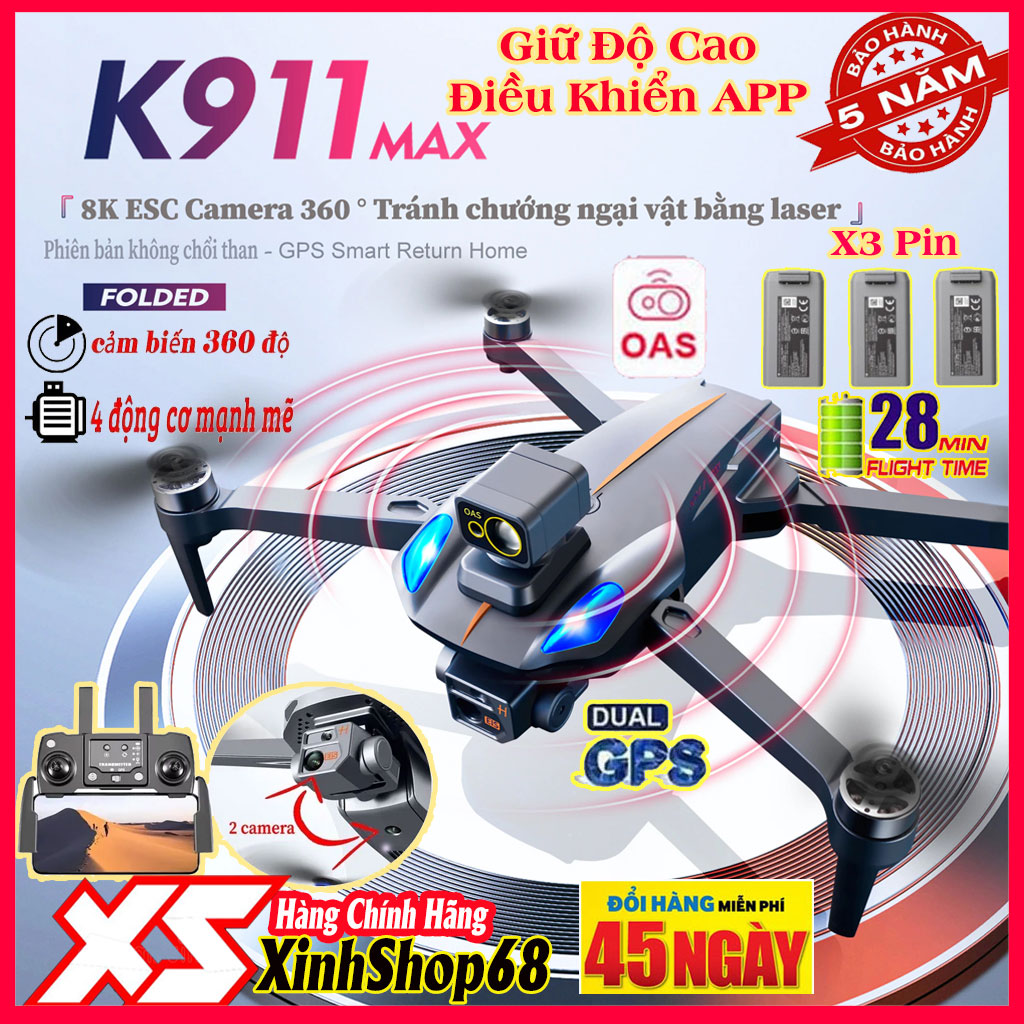 Máy Bay Flycam Camera 4K K911 Pro Max Tầm Xa 3000m Không Chổi Than G.P.S Tự Động Trở Về Cảm Biến OAS Tránh Vật Cản Máy bay camera Drone camera chất hơn s91 sjrc f11s 4k pro mavic 3 pro drone p8 k101 max