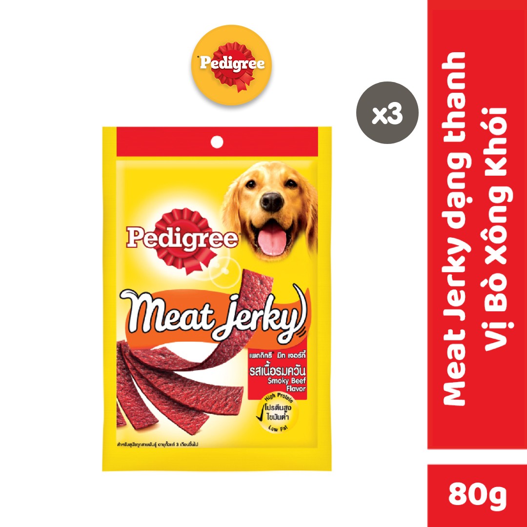 Bộ 3 thức ăn vặt cho chó Pedigree Meat Jerky xông khói 80g