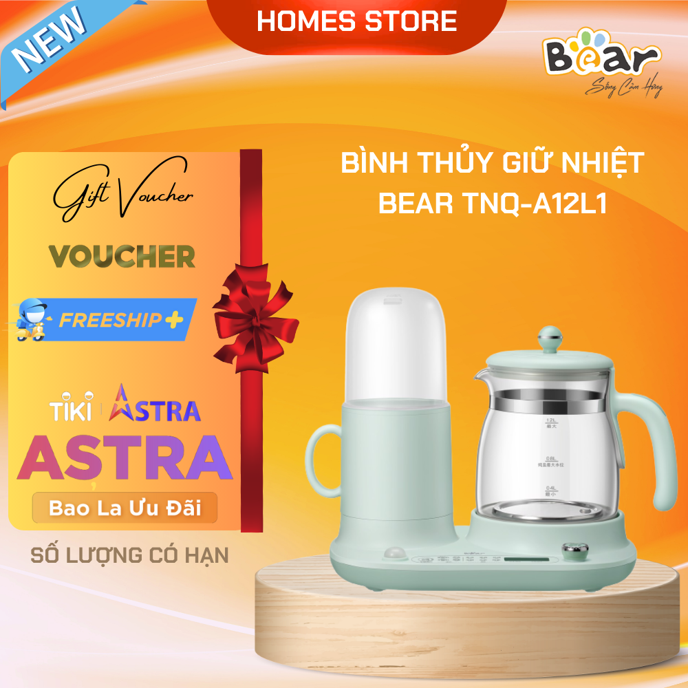 Bình Thủy Giữ Nhiệt, Chưng Yến, Hâm Sữa Giã Đông Đa Năng BEAR TNQ-D12D1 Chức Năng Khử Clo, Dung Tích 1.2 Lít Công Suất 1100W - Hàng Chính Hãng
