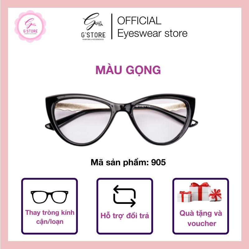 Mắt kính nhựa càng phối kim loại mắt mèo [G'Store] Gọng kính cận mắt mèo thời trang nữ 905