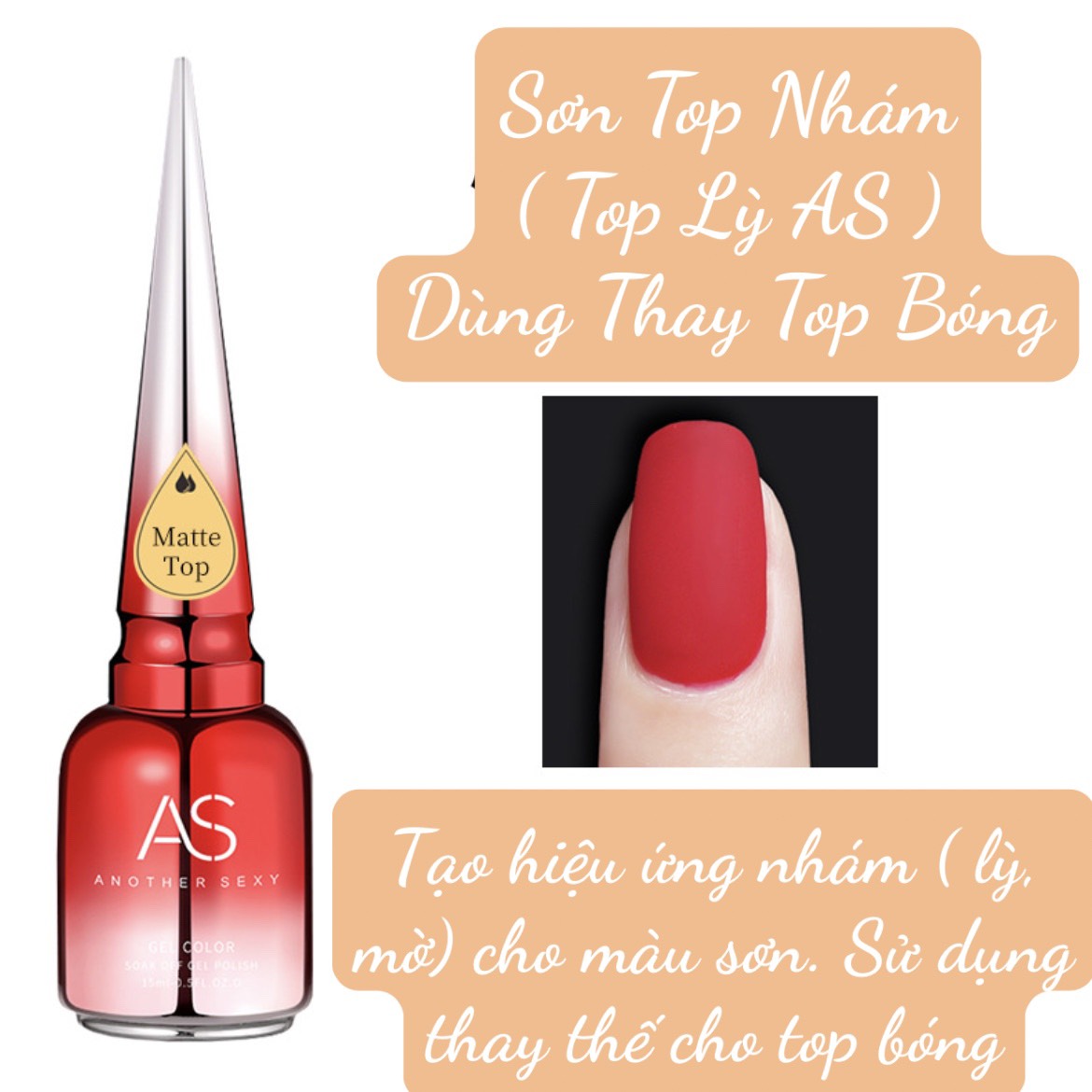 Sơn gel top lỳ - top nhám as chai đỏ 15ml
