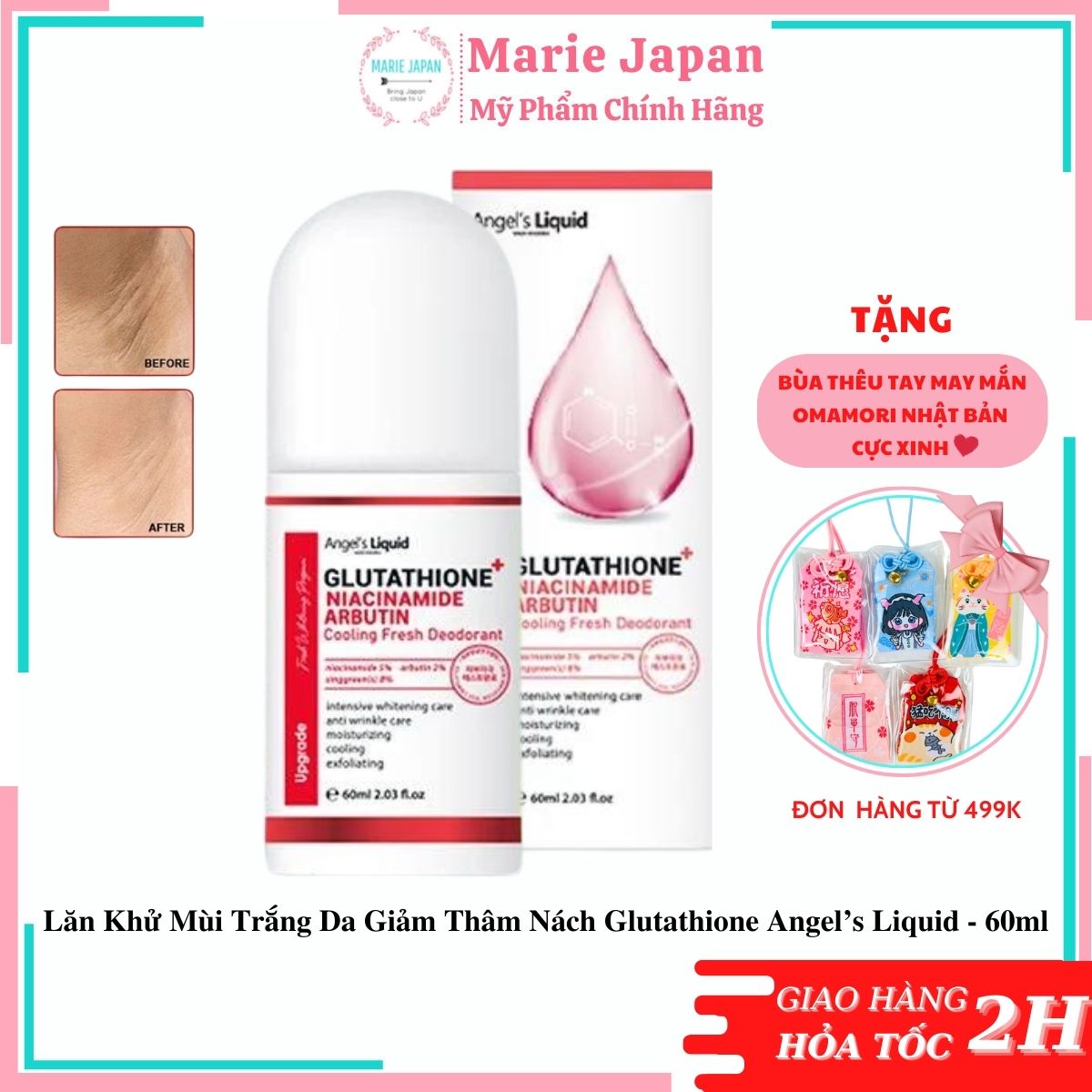 Lăn Khử Mùi Trắng Da Giảm Thâm Nách Glutathione Angel’s Liquid 60ml