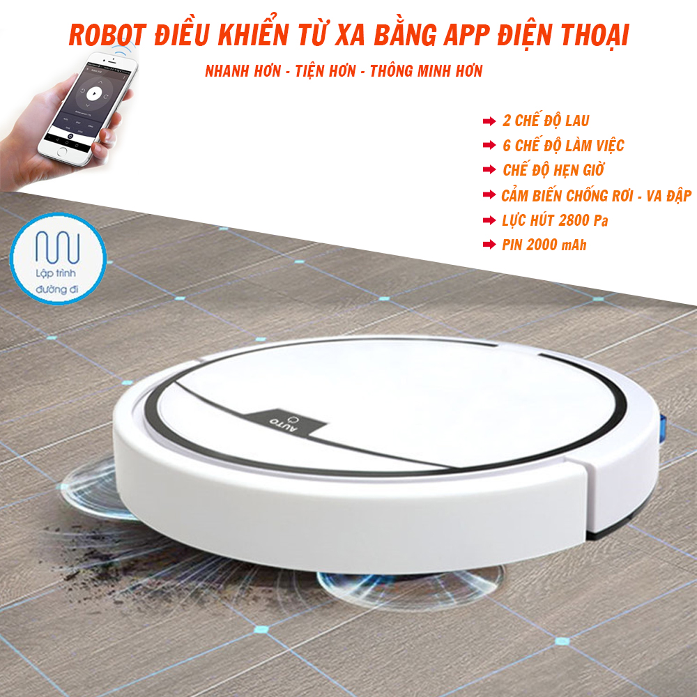 Robot Lau Nhà Tự Động, Robot Hút Bụi. Điều Khiển Từ Xa Bằng Điện Thoại, Thiết kế Mỏng, Chip xử lý thông minh, cảm biến chống rơi.