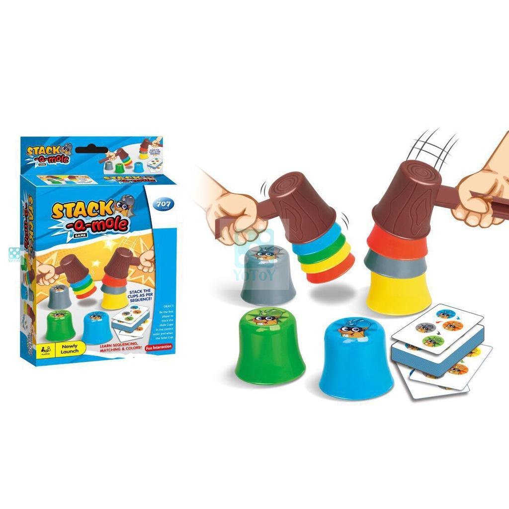 Trò chơi Stack a mole game – Đồ chơi đập chuột chũi chồng cốc theo thẻ mẫu sẵn giúp trẻ luyện tập phản xạ