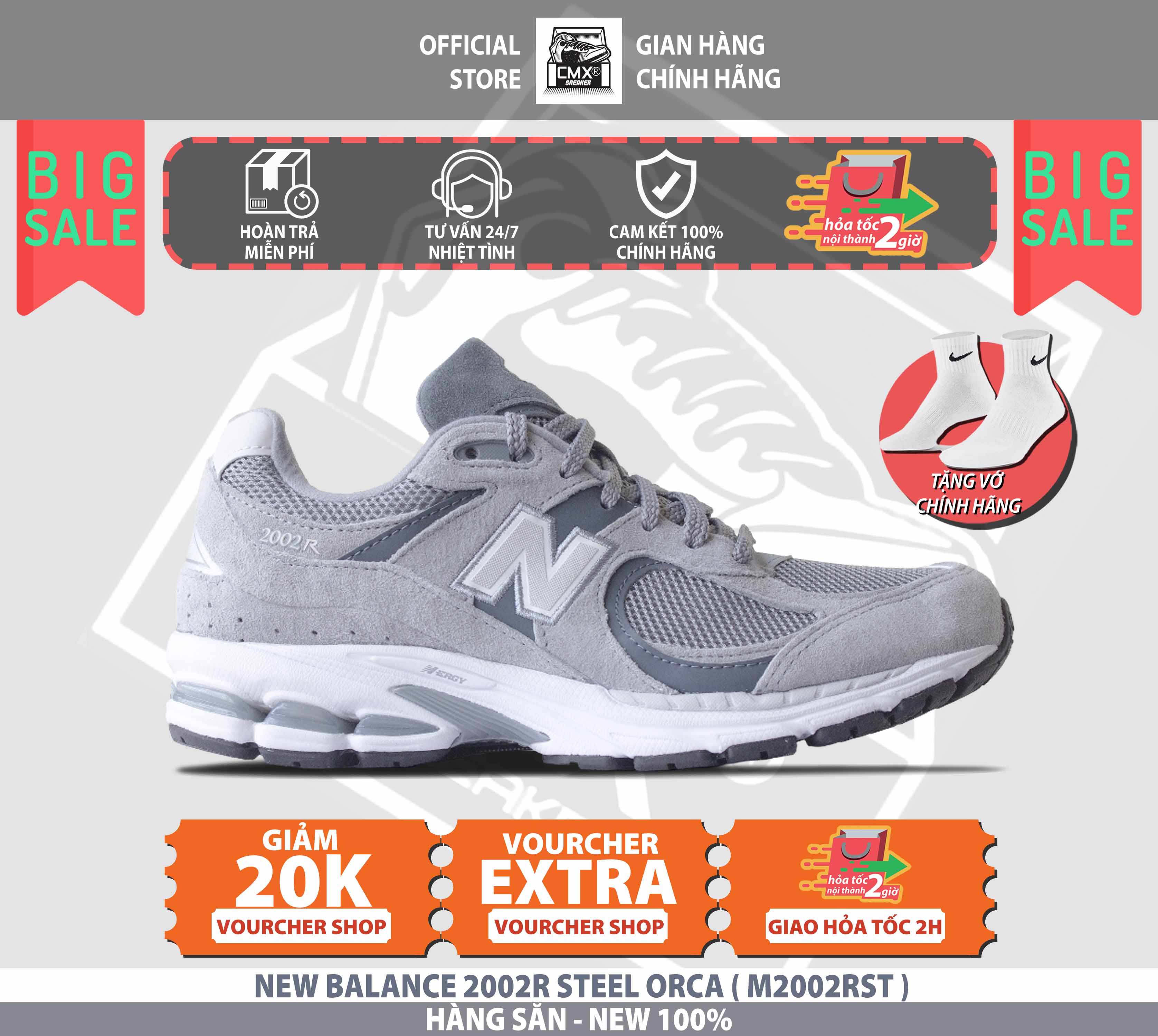 😘 giày new balance 2002r white grey - authentic 100%