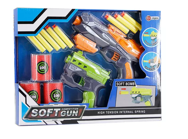 Đồ chơi double blaster súng bắn đạn xốp mềm kéo cơ nhựa abs dạng nerf an toàn vận động ngoài trời