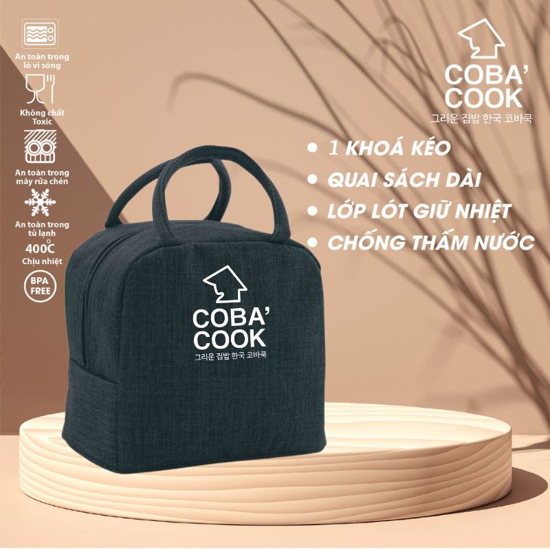 Túi giữ nhiệt cobacook đựng vừa hộp lớn với 2 khóa kéo và lớp bạc giữ nhiệt-cbb