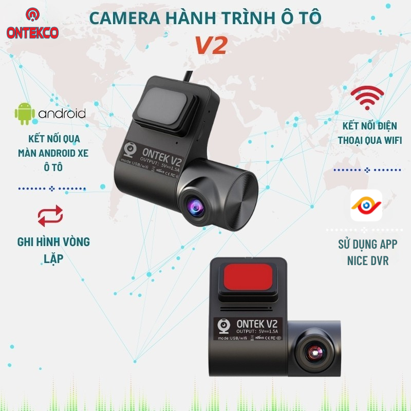 camera hành trình ô tô ontekco v2, v9, v9 pro kết nối wifi điện thoại và màn hình android full hd dễ cài đặt
