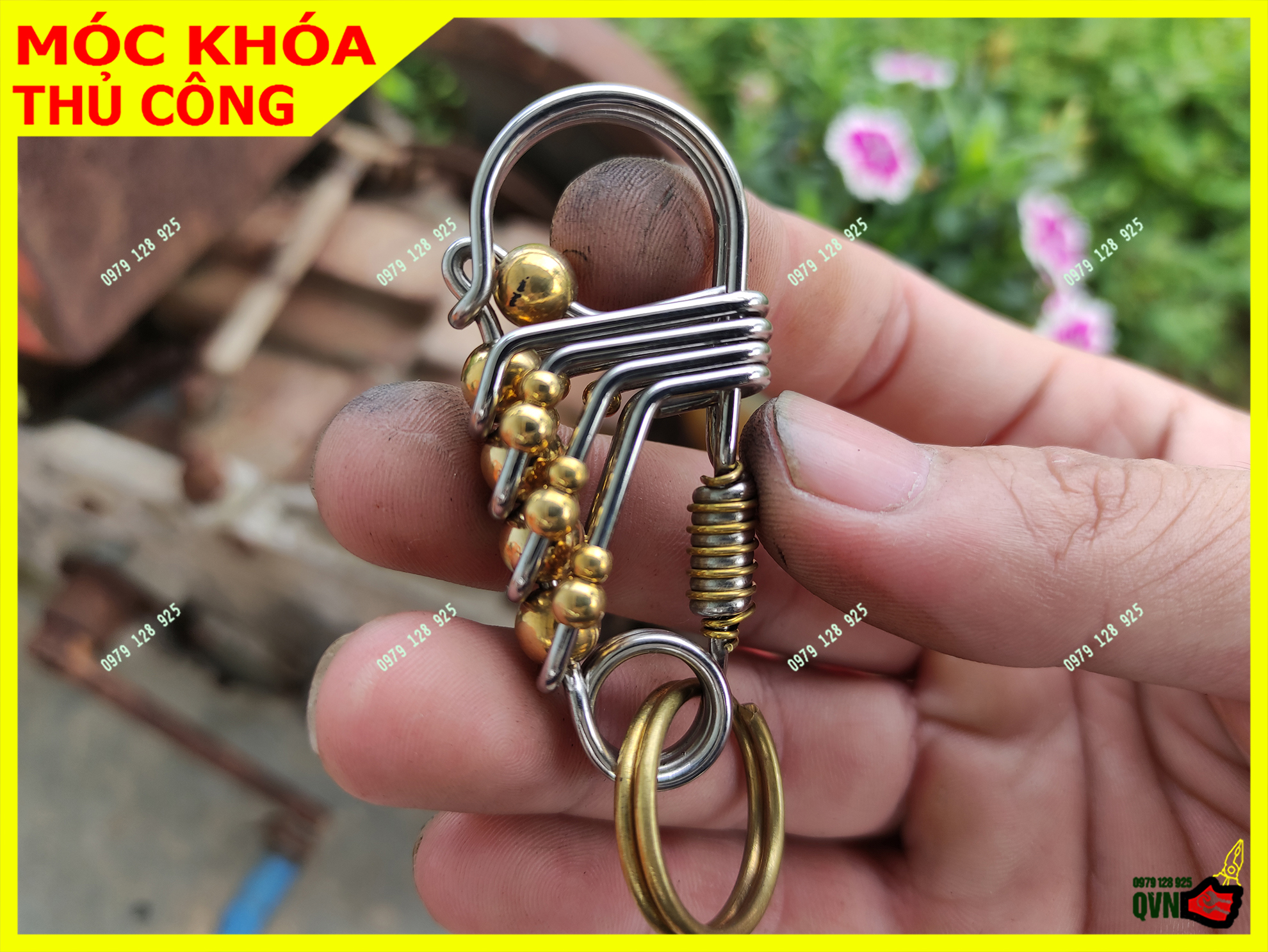 Móc khóa thủ công inox 4 đường full bi | móc khóa inox